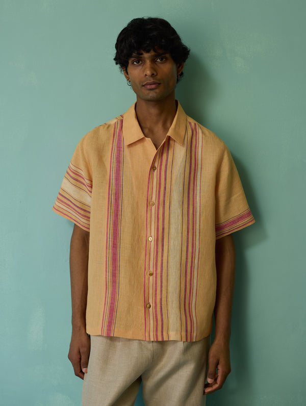Heath Camp Collar Linen Shirt - Apricot