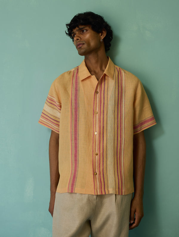 Heath Camp Collar Linen Shirt - Apricot