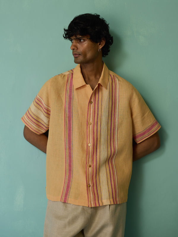 Heath Camp Collar Linen Shirt - Apricot