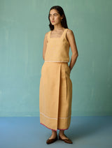 Eon Hand-Embroidered Floral Vest Co-ord Set - Apricot