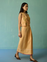 Eon Hand-Embroidered Floral Vest Co-ord Set - Apricot