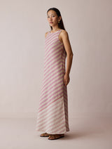 Orta Stripe Linen Bias Sleeveless Dress - Natural