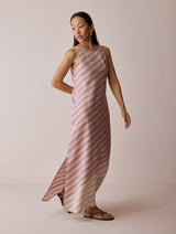 Orta Stripe Linen Bias Sleeveless Dress - Natural