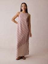 Orta Stripe Linen Bias Sleeveless Dress - Natural
