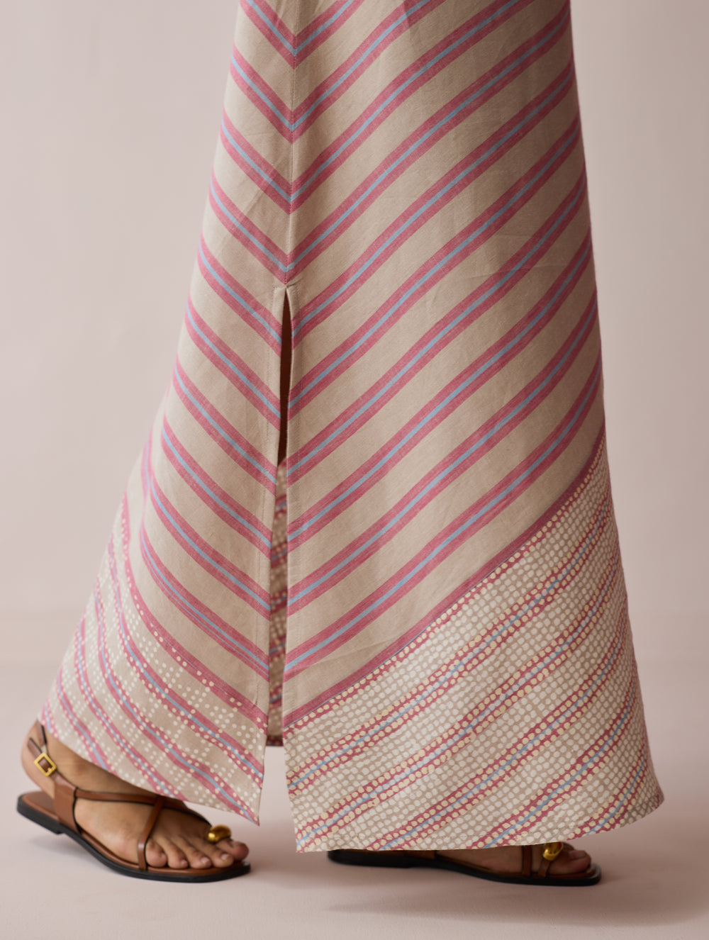 Orta Stripe Linen Bias Sleeveless Dress - Natural