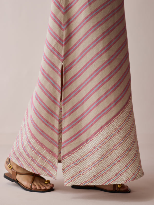 Orta Stripe Linen Bias Sleeveless Dress - Natural