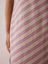 Orta Stripe Linen Bias Sleeveless Dress - Natural
