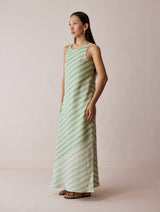 Orta Stripe Linen Bias Sleeveless Dress - Fern
