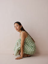 Orta Stripe Linen Bias Sleeveless Dress - Fern