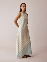 Orta Stripe Linen Bias Sleeveless Dress - Ivory