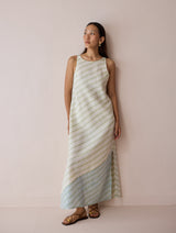 Orta Stripe Linen Bias Sleeveless Dress - Ivory