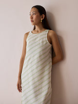 Orta Stripe Linen Bias Sleeveless Dress - Ivory