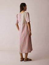 Sola Patchwork Block-Printed Linen Dress - Natural