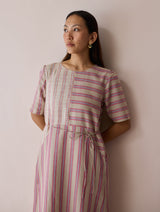 Sola Patchwork Block-Printed Linen Dress - Natural
