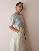 Sola Patchwork Block-Printed Linen Dress - Ivory