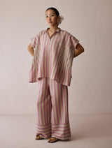 Venn Pleated Stripe Linen Top - Natural
