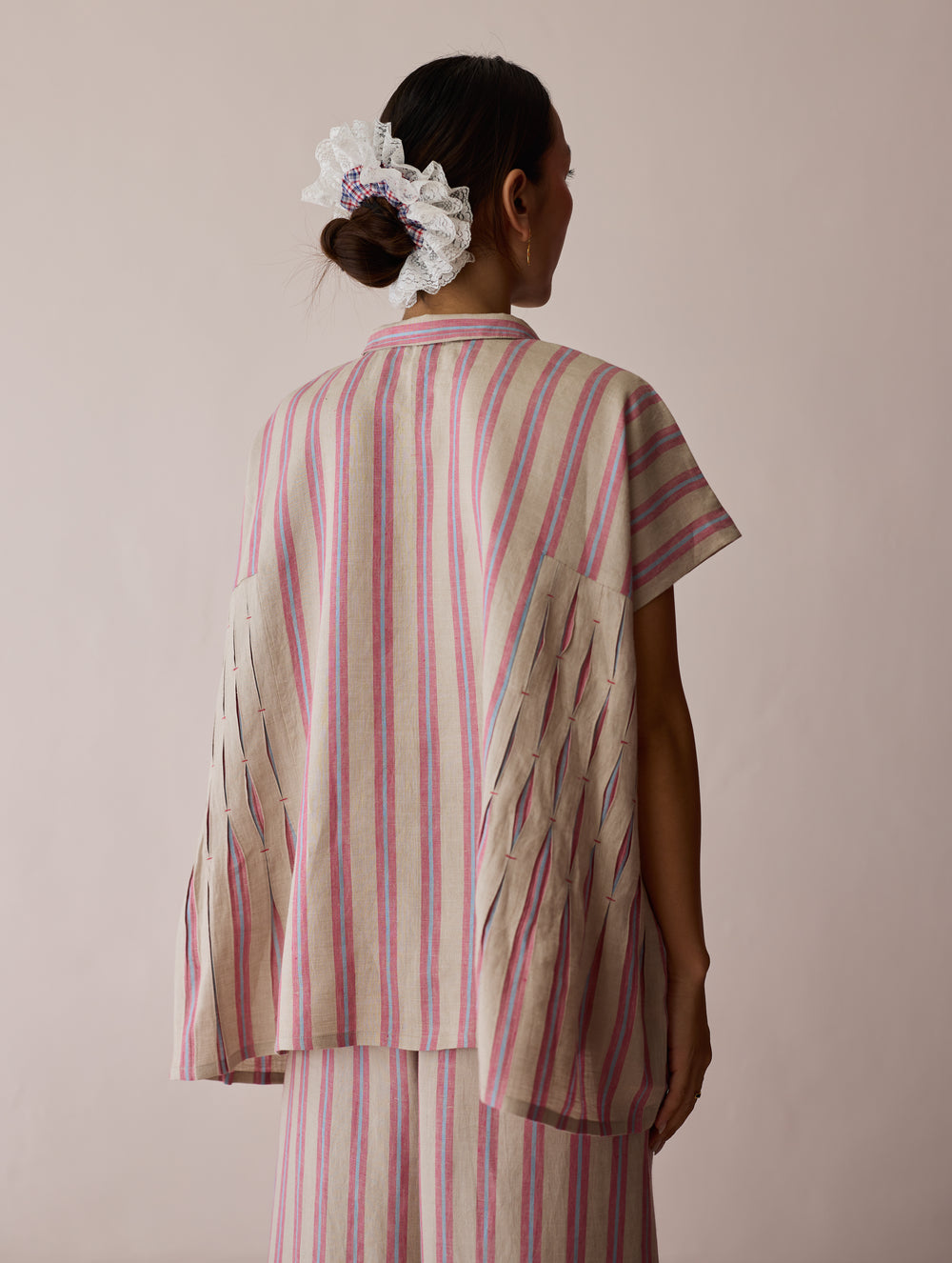 Venn Pleated Stripe Linen Top - Natural