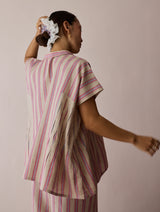 Venn Pleated Stripe Linen Top - Natural