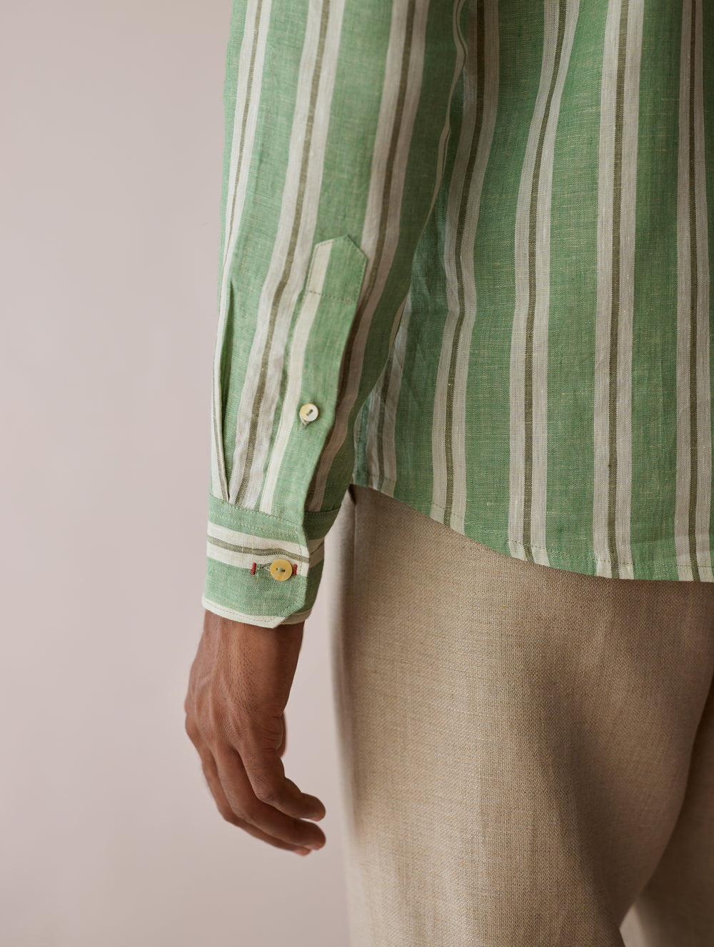 Ari Stripe Linen Block-Printed Shirt - Fern