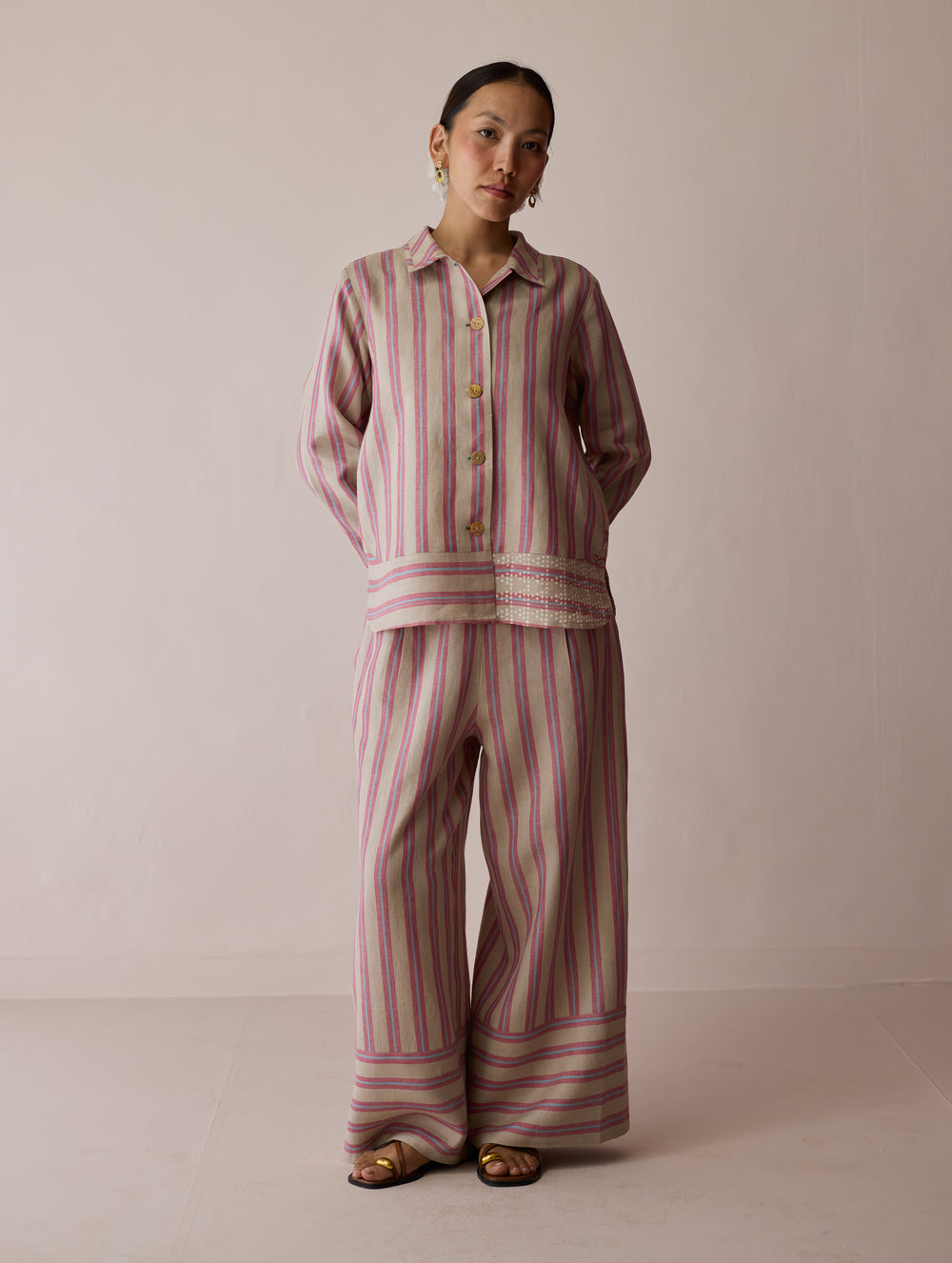 Erra Block-Printed Linen Co-ord Set - Natural