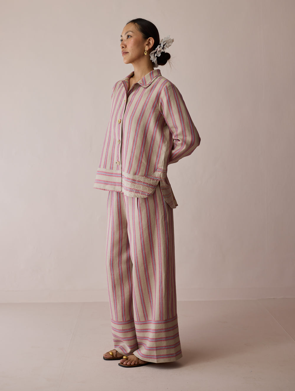 Erra Block-Printed Stripe Linen Shirt - Natural