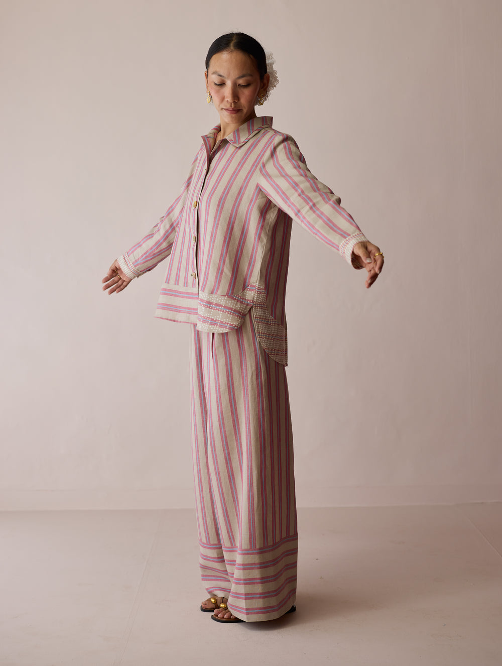 Erra Block-Printed Linen Co-ord Set - Natural
