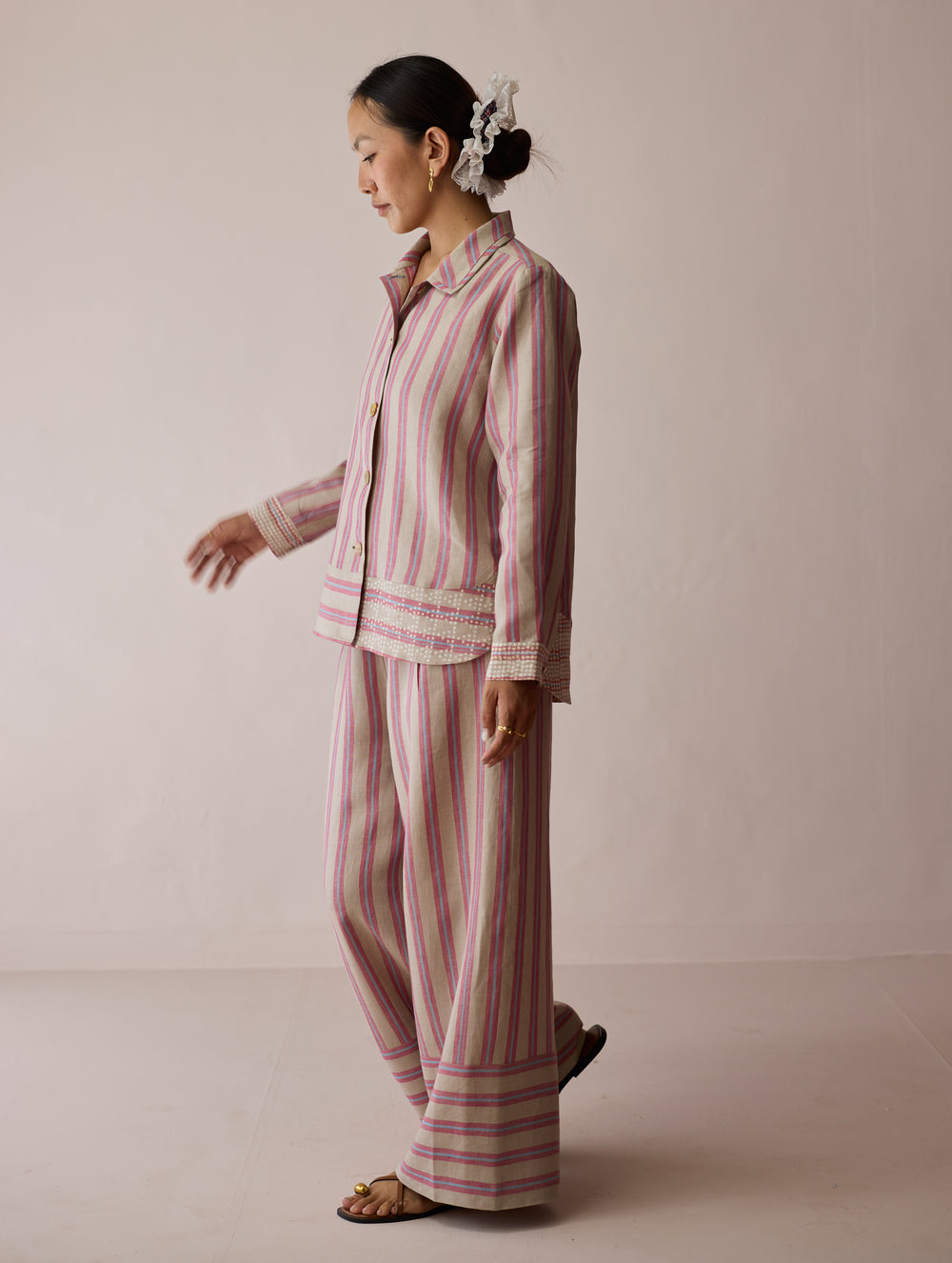 Erra Block-Printed Stripe Linen Shirt - Natural