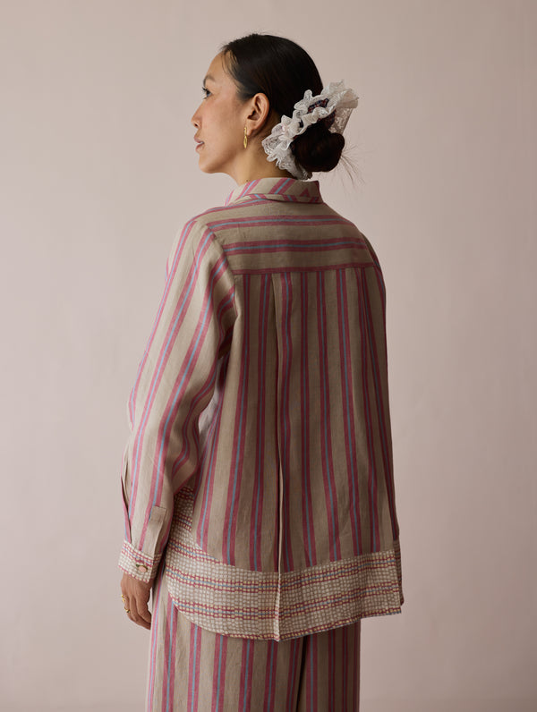 Erra Block-Printed Stripe Linen Shirt - Natural