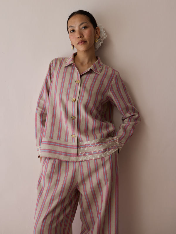 Erra Block-Printed Linen Co-ord Set - Natural