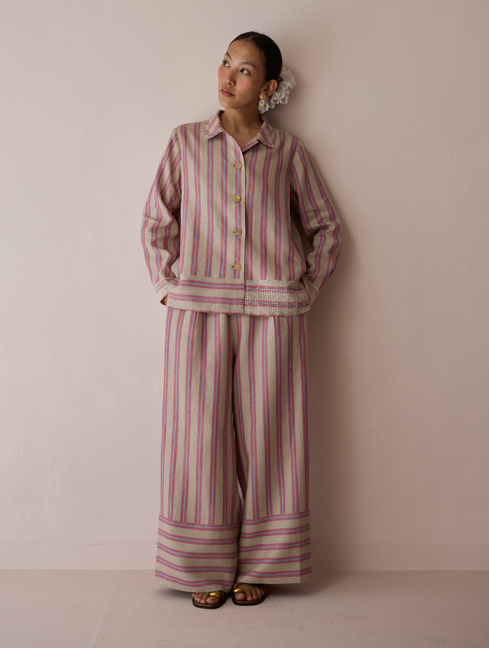 Erra Block-Printed Stripe Linen Shirt - Natural