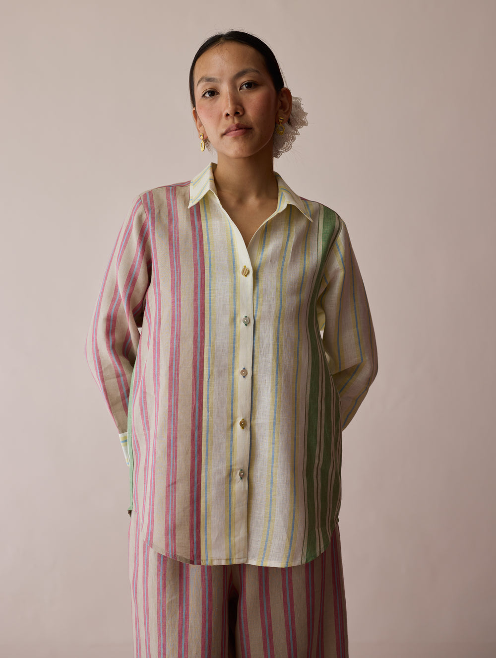 Leena Patchwork Stripe Linen Shirt