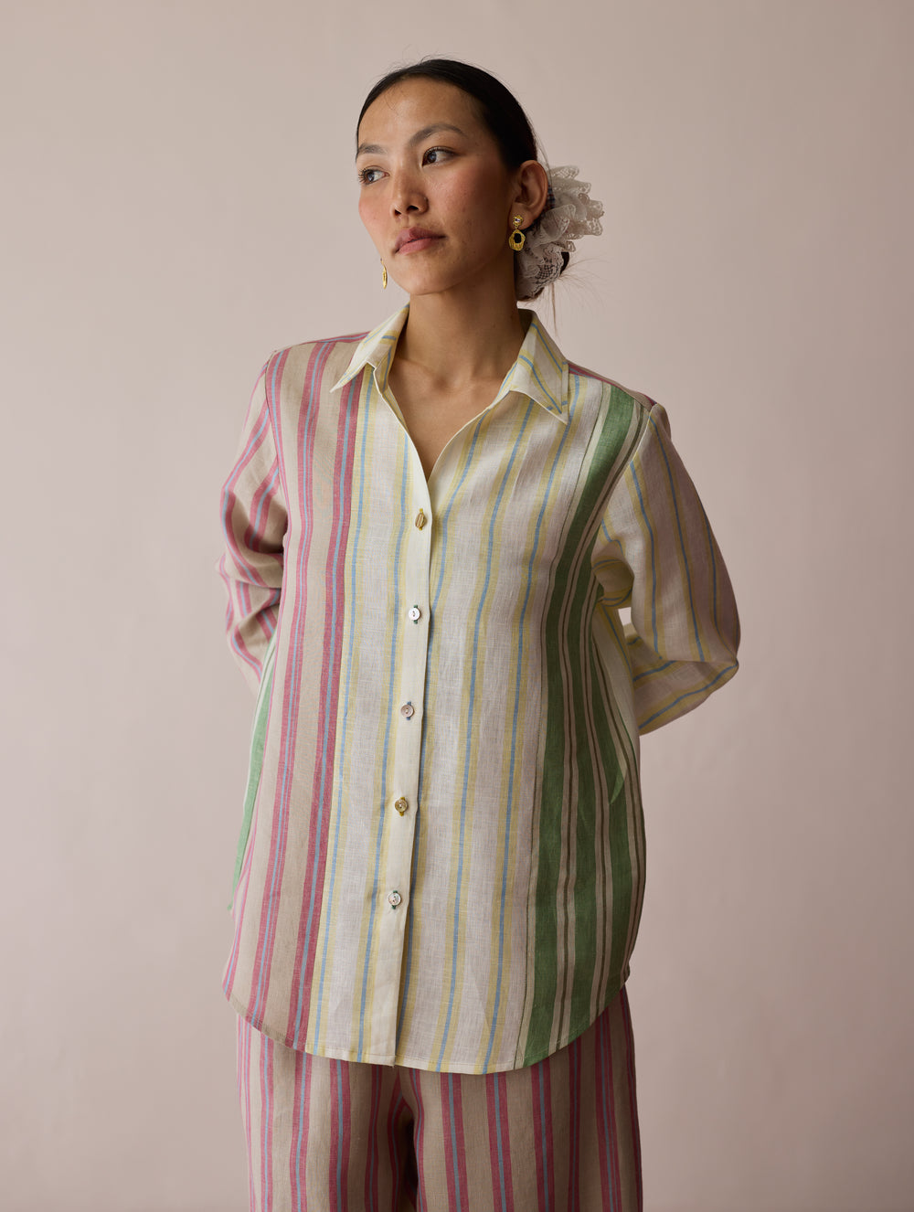 Leena Patchwork Stripe Linen Shirt