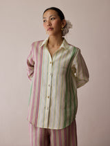 Leena Patchwork Stripe Linen Shirt