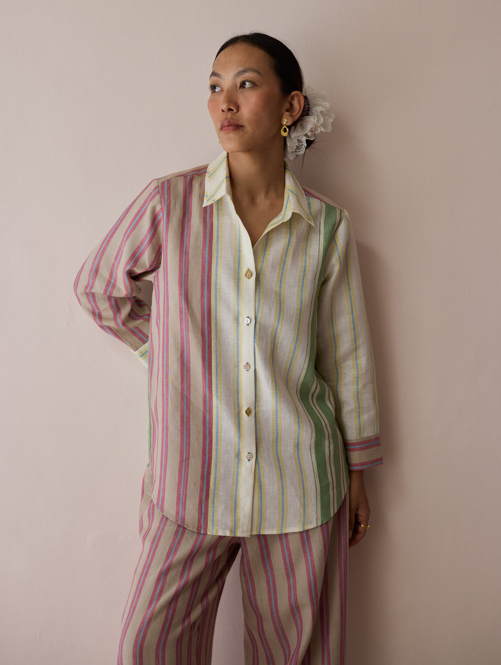 Leena Patchwork Stripe Linen Shirt