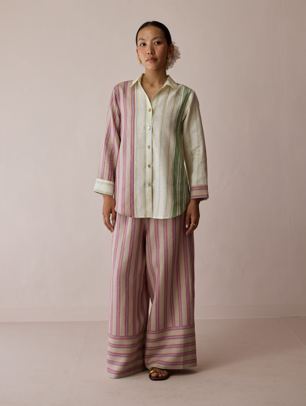 Leena Patchwork Stripe Linen Shirt