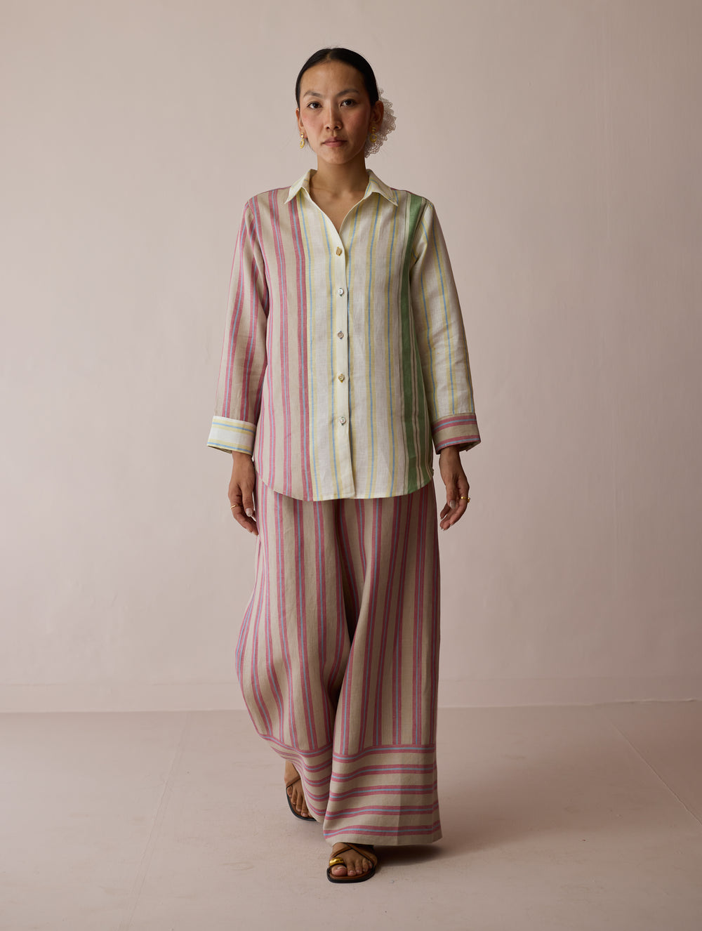 Leena Patchwork Stripe Linen Shirt