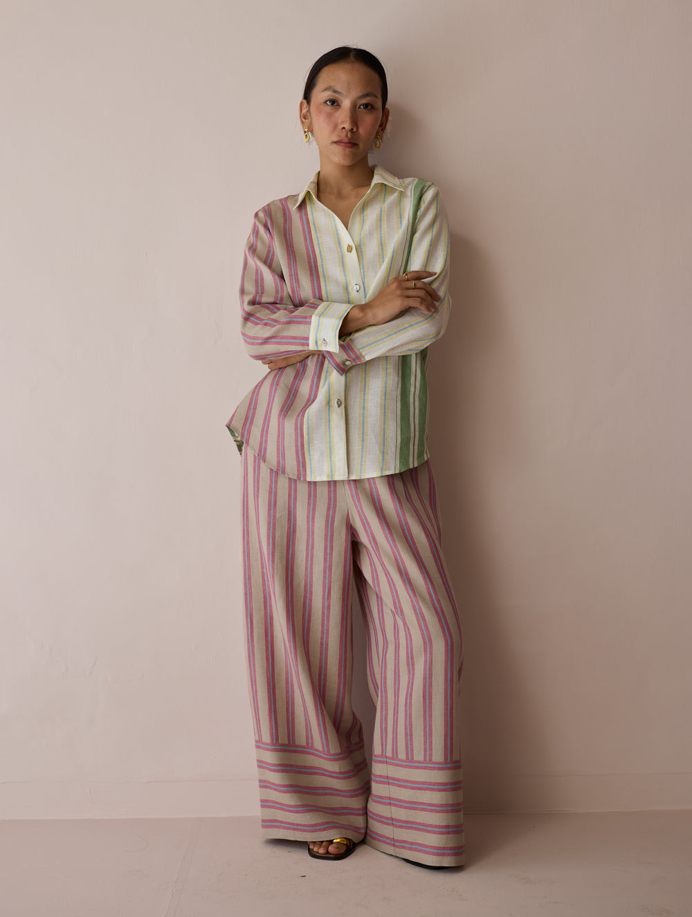 Leena Patchwork Stripe Linen Shirt
