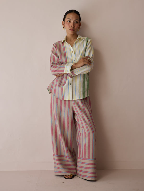 Leena Patchwork Stripe Linen Shirt
