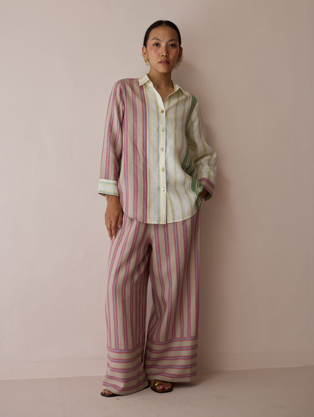 Leena Patchwork Stripe Linen Shirt