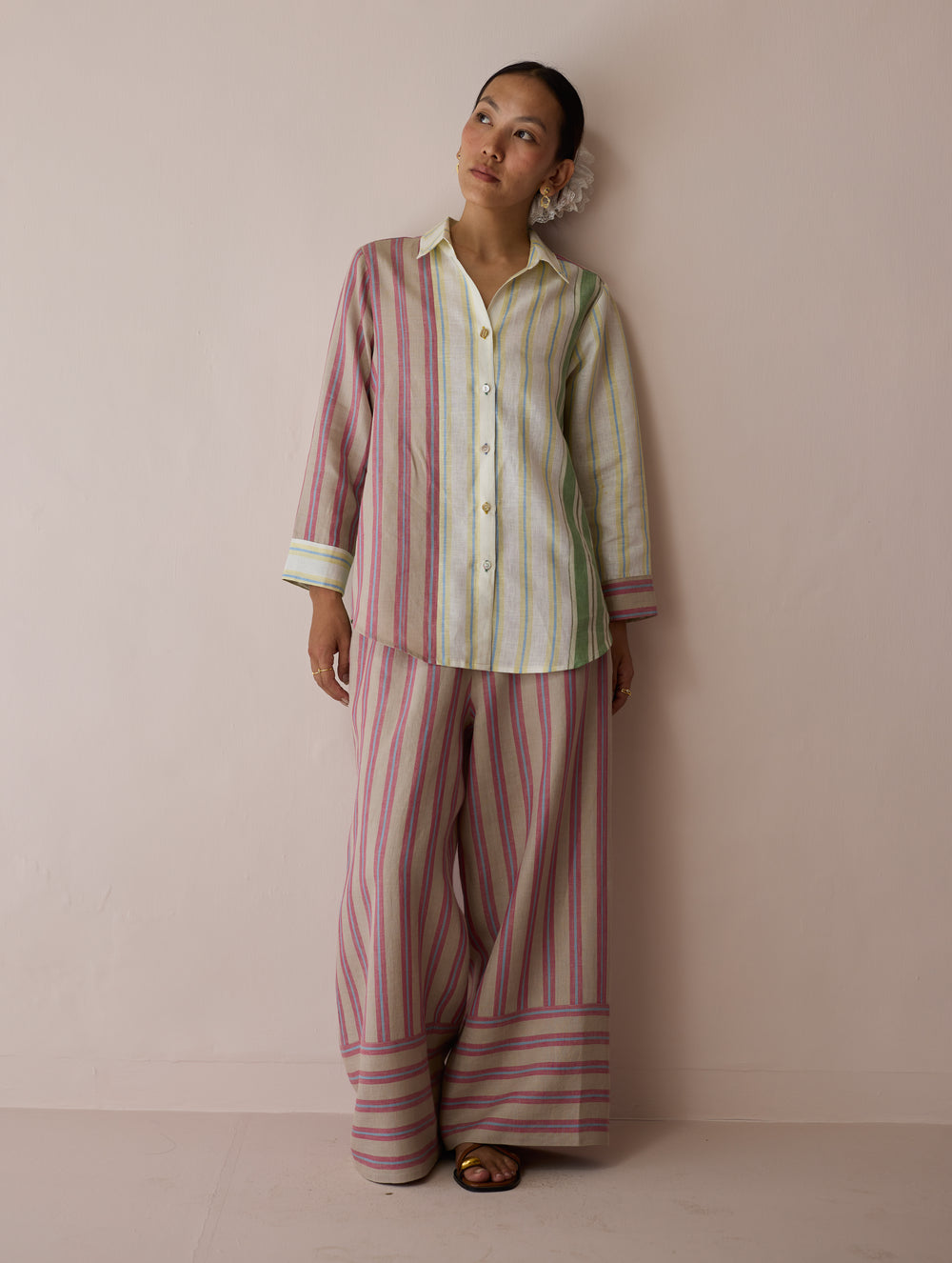 Leena Patchwork Stripe Linen Shirt