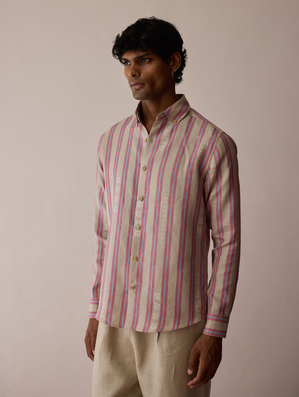 Darra Classic Collar Stripe Linen Shirt - Natural