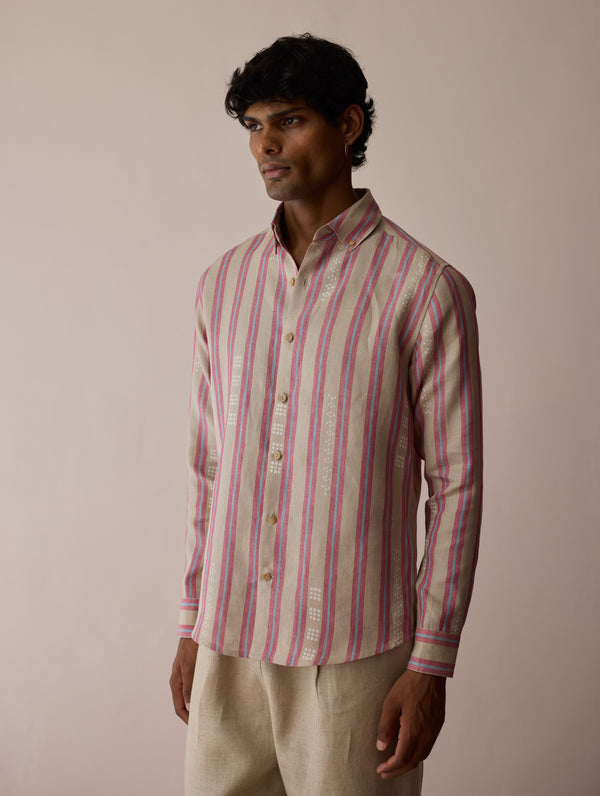 Darra Classic Collar Stripe Linen Shirt - Natural