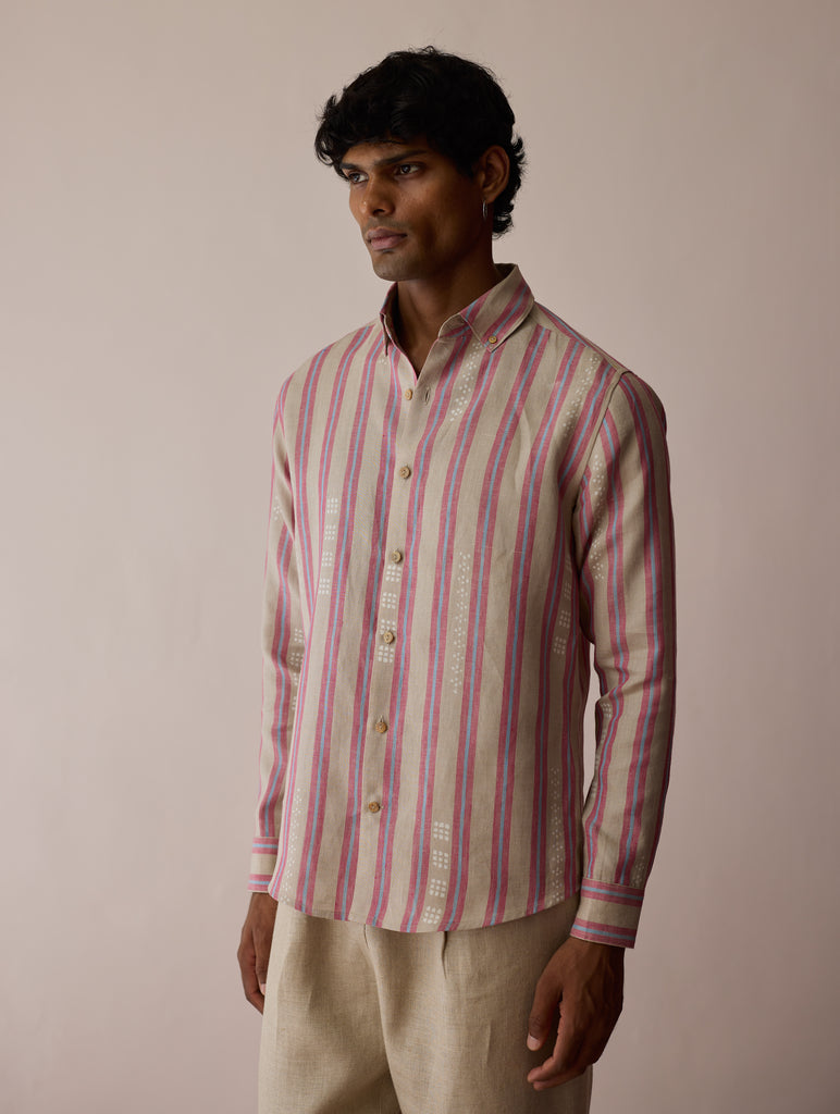 Darra Classic Collar Stripe Linen Shirt - Natural