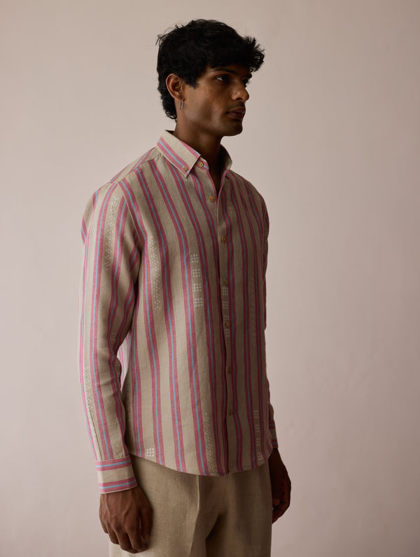 Darra Classic Collar Stripe Linen Shirt - Natural