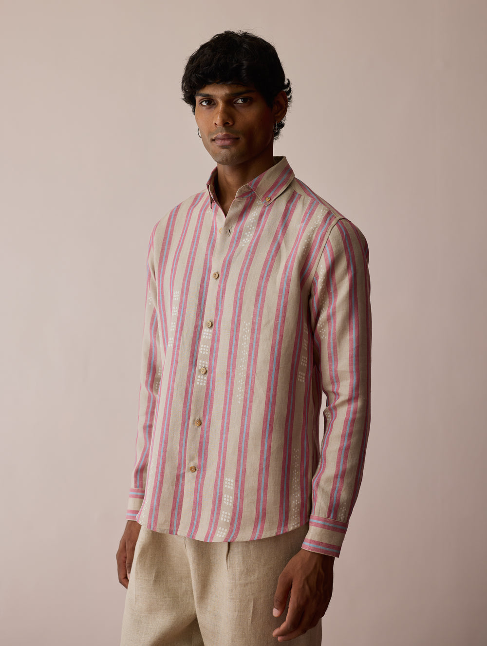 Darra Classic Collar Stripe Linen Shirt - Natural