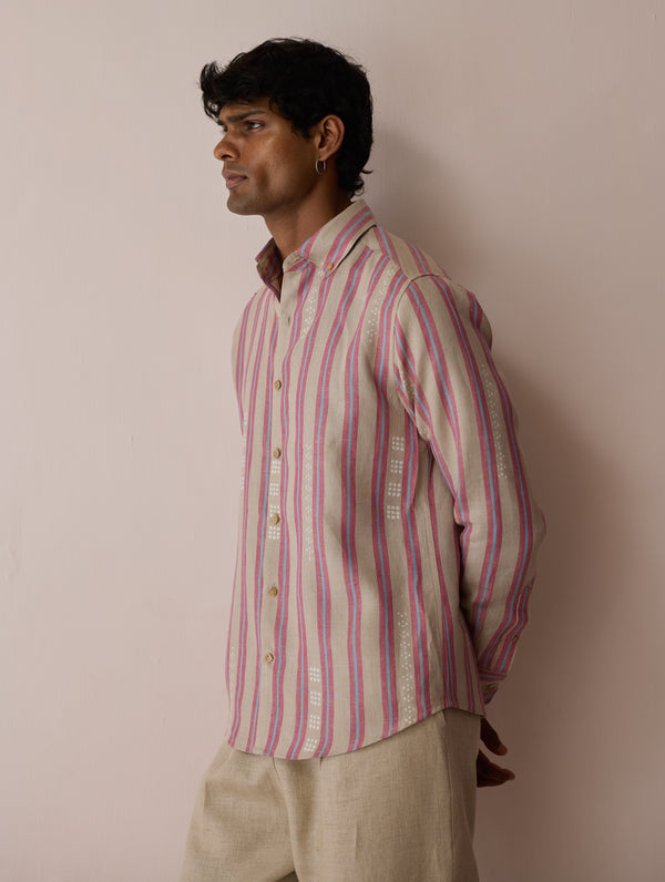 Darra Classic Collar Stripe Linen Shirt - Natural