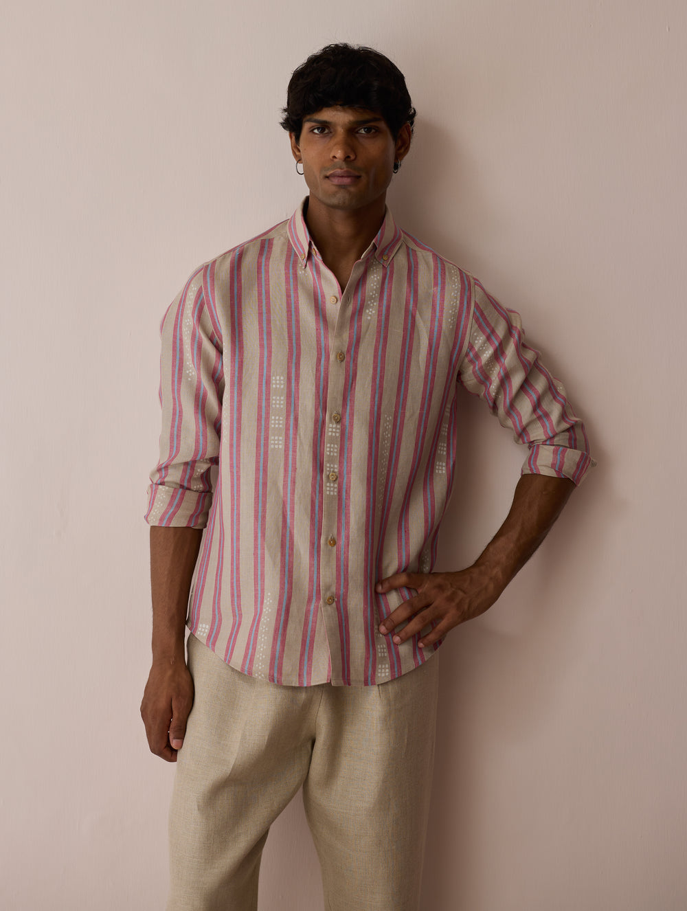 Darra Classic Collar Stripe Linen Shirt - Natural