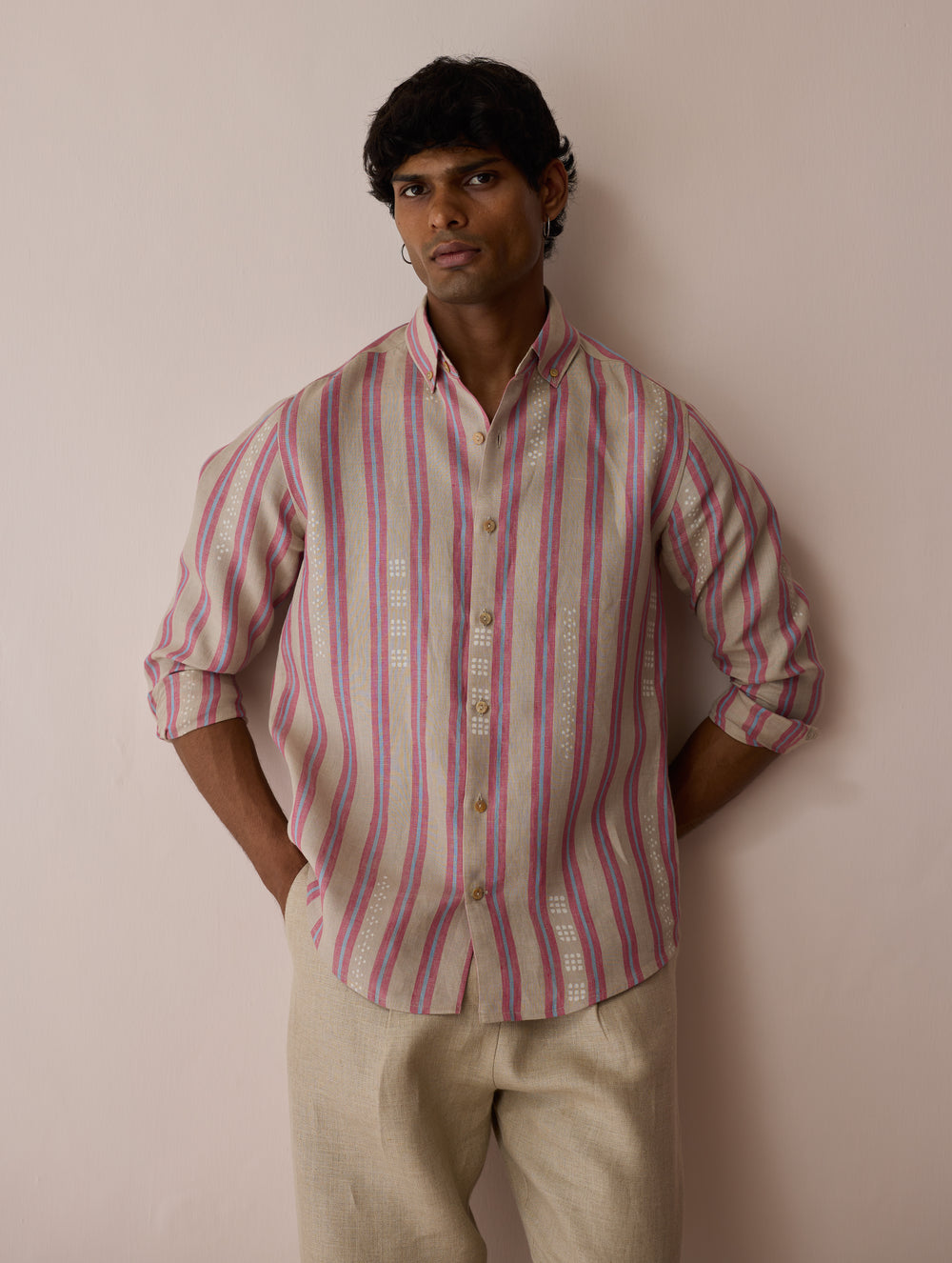 Darra Classic Collar Stripe Linen Shirt - Natural