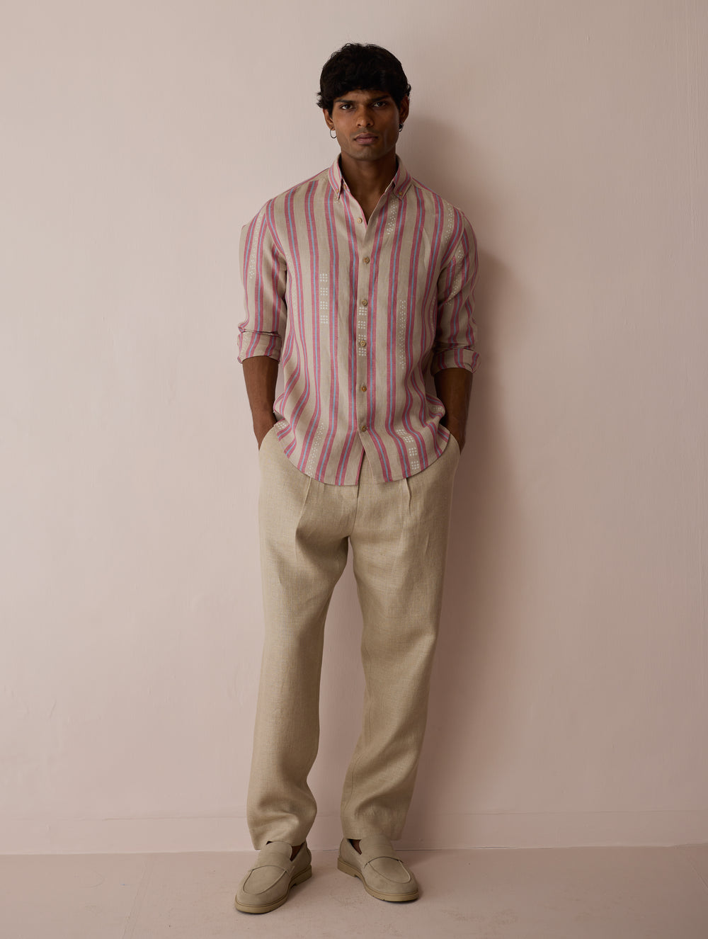 Darra Classic Collar Stripe Linen Shirt - Natural