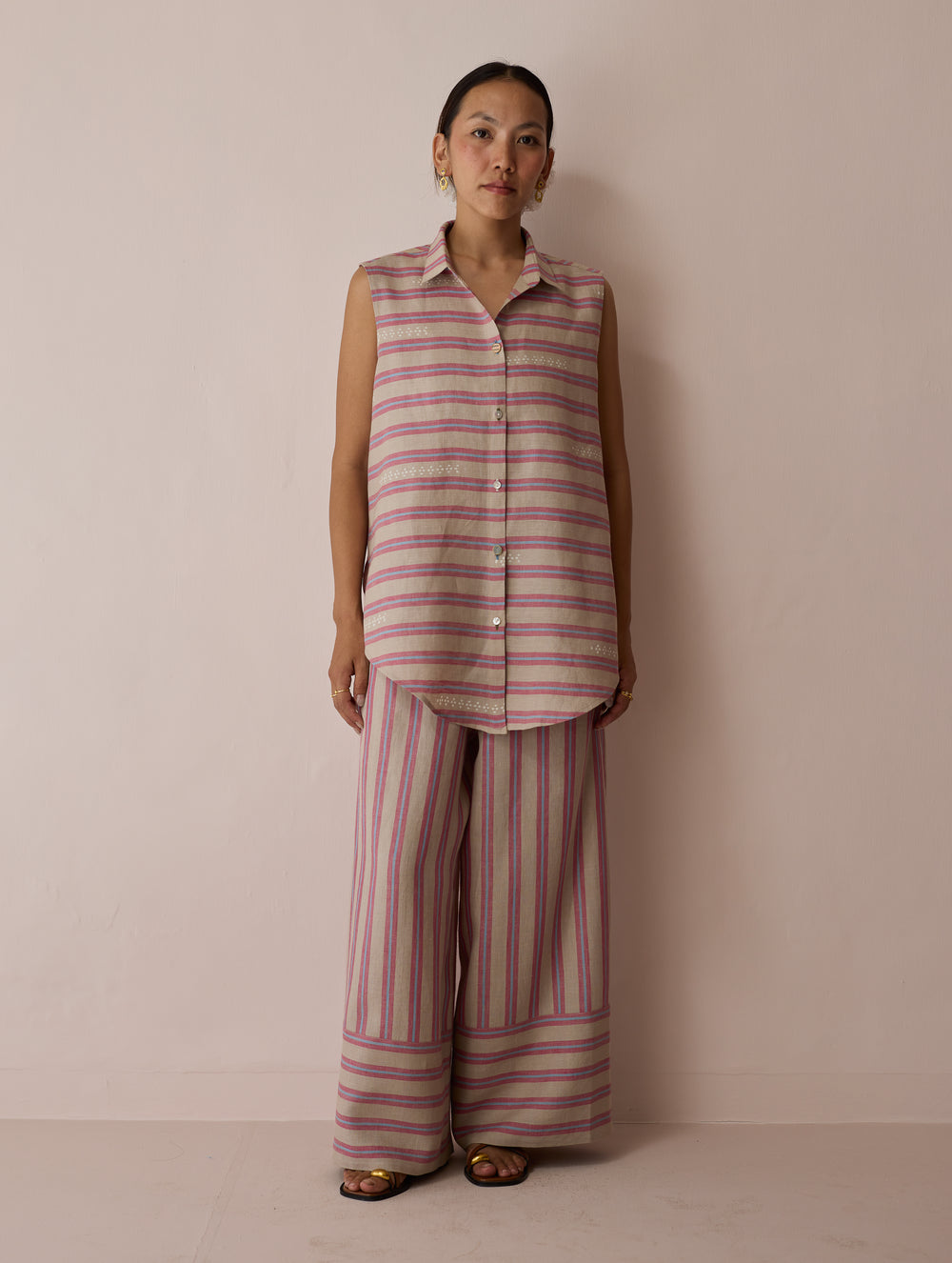 Ello Block-Printed Linen Co-ord Set - Natural
